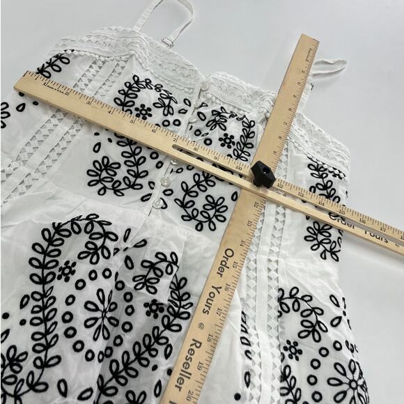Marissa‎ Webb Dress Womens 4 White Black Eyelet Embroidered Midi Ruffle Cotton - Picture 9 of 12